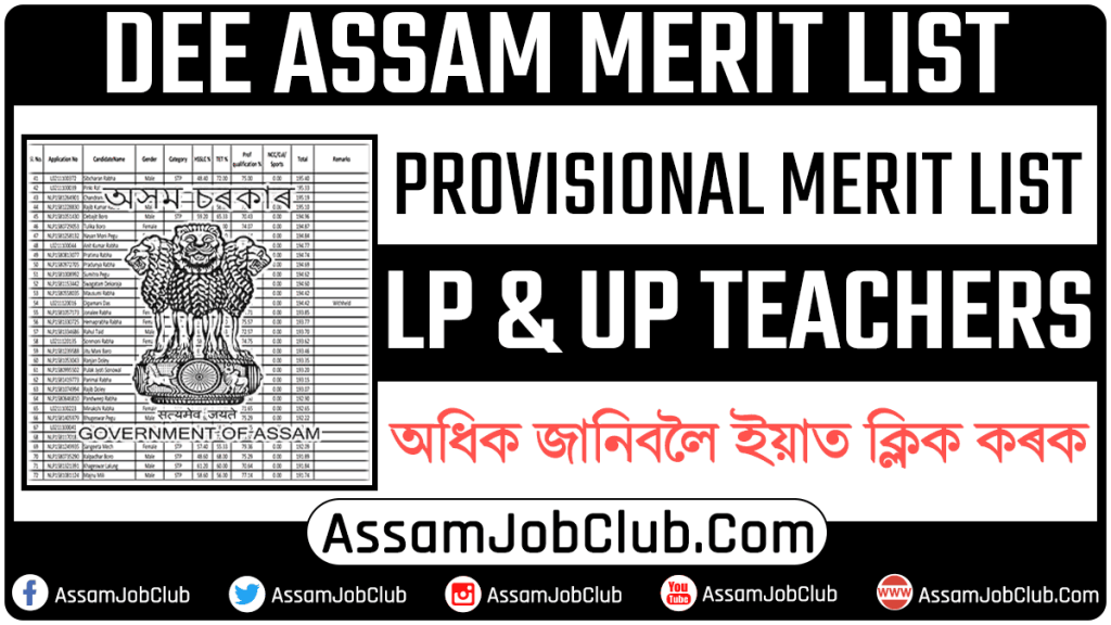 DEE Assam Merit List 2023 - DEE PWD Merit list for LP & UP 1 DEE Assam Merit List